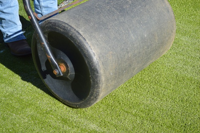 Austin artificial grass installation - top layer rolled